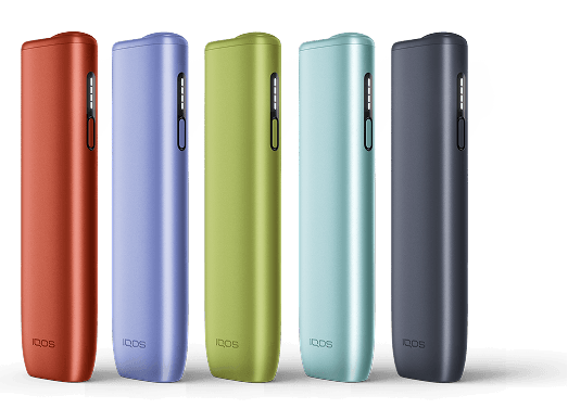 Five IQOS ILUMA i ONE devices in various colors