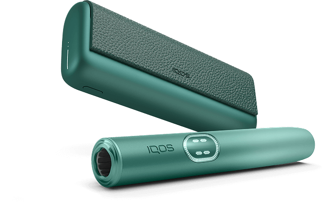 A Jade Green IQOS ILUMA PRIME Holder and Pocket Charger.