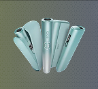 Three Breeze Blue IQOS ILUMA i devices against a light,
patterned background in blue, green and yellow colours.