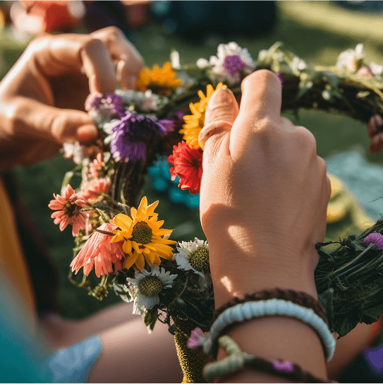 Making flower crowns for midsummer