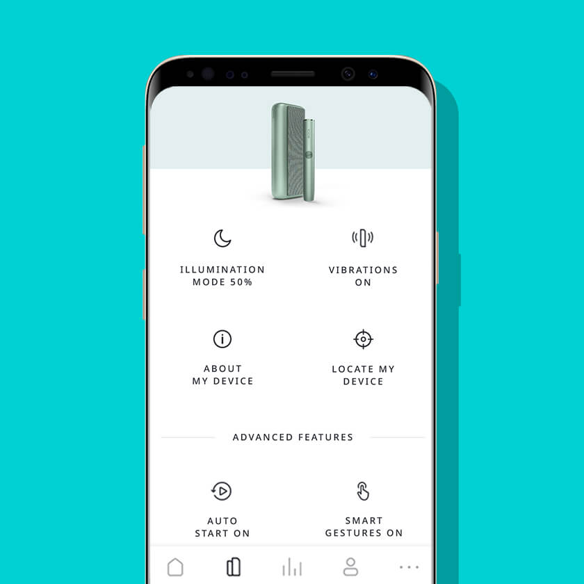 View of IQOS app features to select